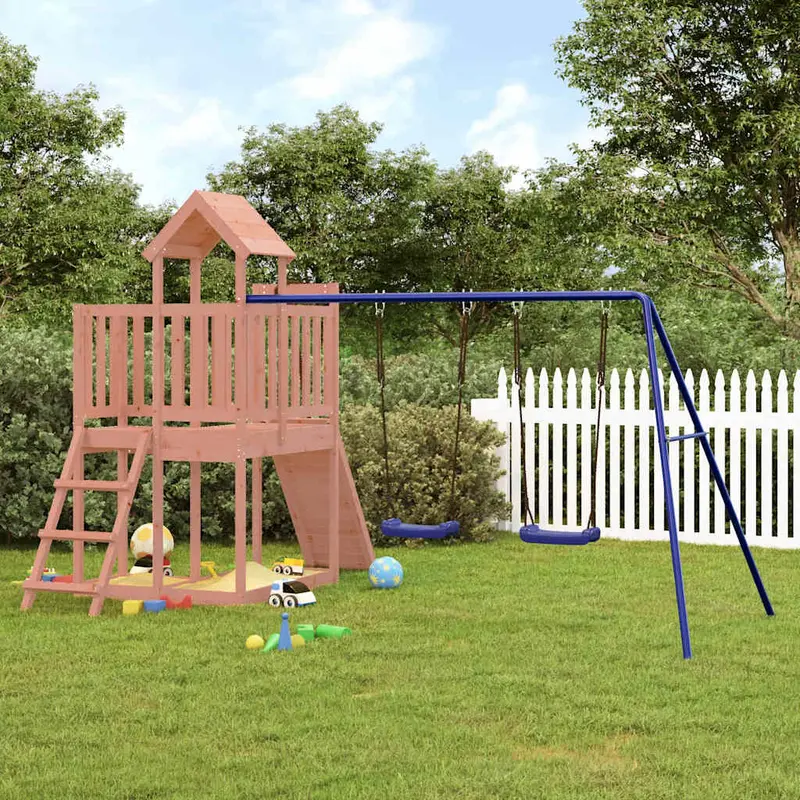 Spielturm Massivholz Douglasie mit Kletterwand, Schaukel