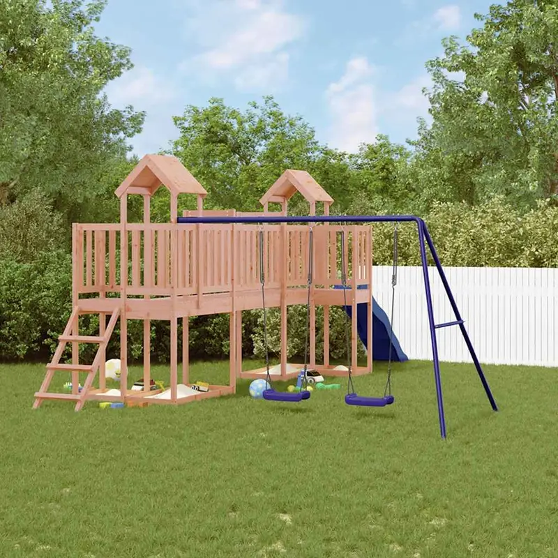 Spielturm Massivholz Douglasie mit Rutsche, Schaukel
