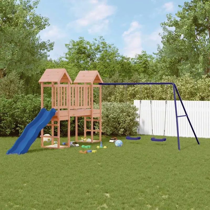 Spielturm Massivholz Douglasie mit Rutsche, Schaukel