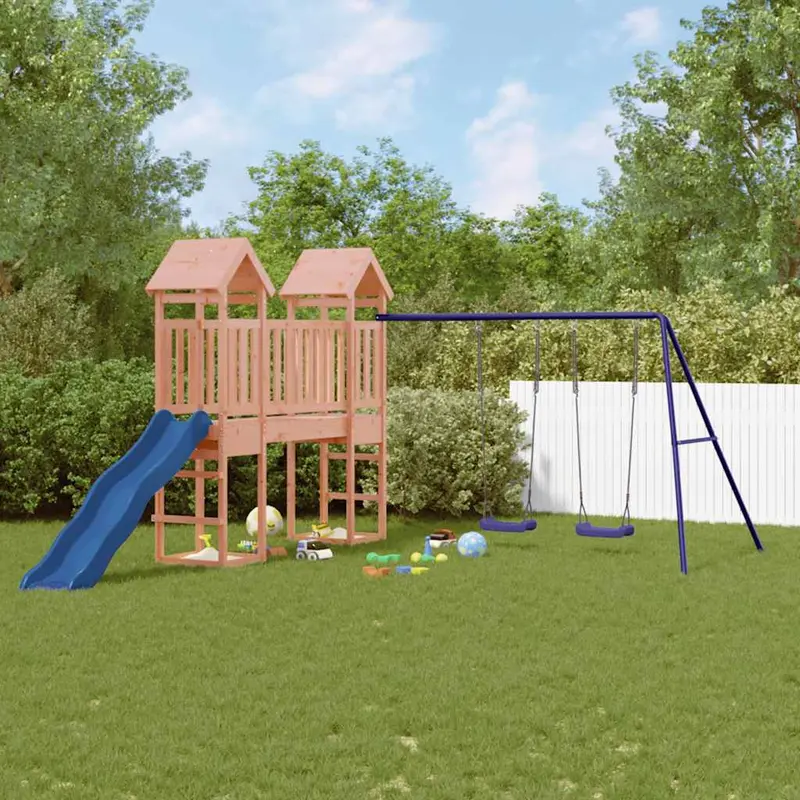 Spielturm Massivholz Douglasie mit Rutsche, Schaukel