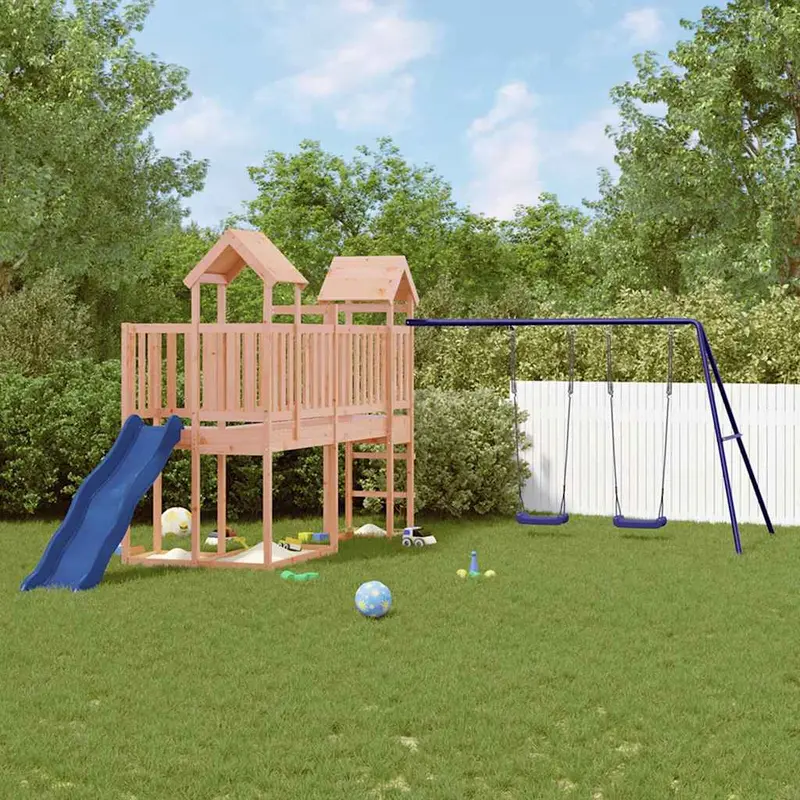 Spielturm Massivholz Douglasie mit Rutsche, Schaukel