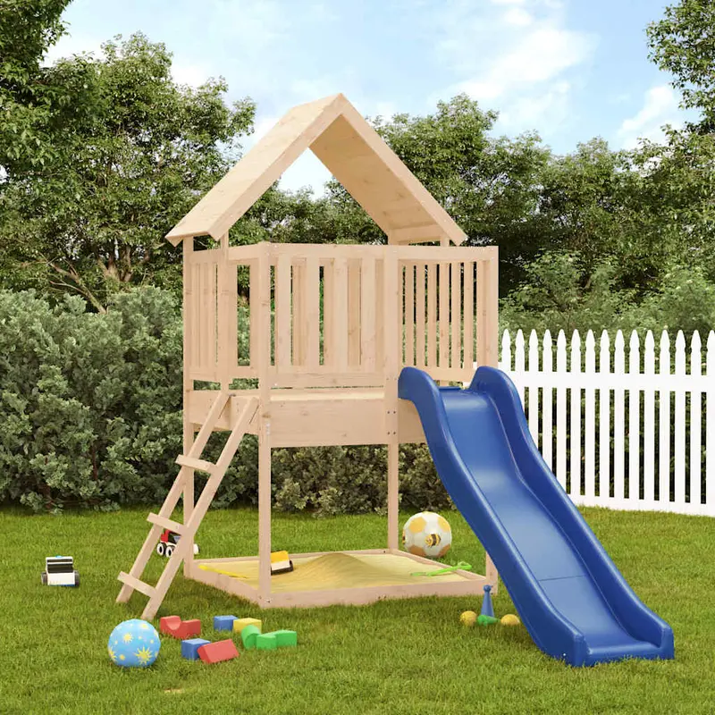 Spielturm Massivholz Kiefer mit Kletterwand, Rutsche, Sandkasten 170 x 251 x 228 cm (L x B x H)