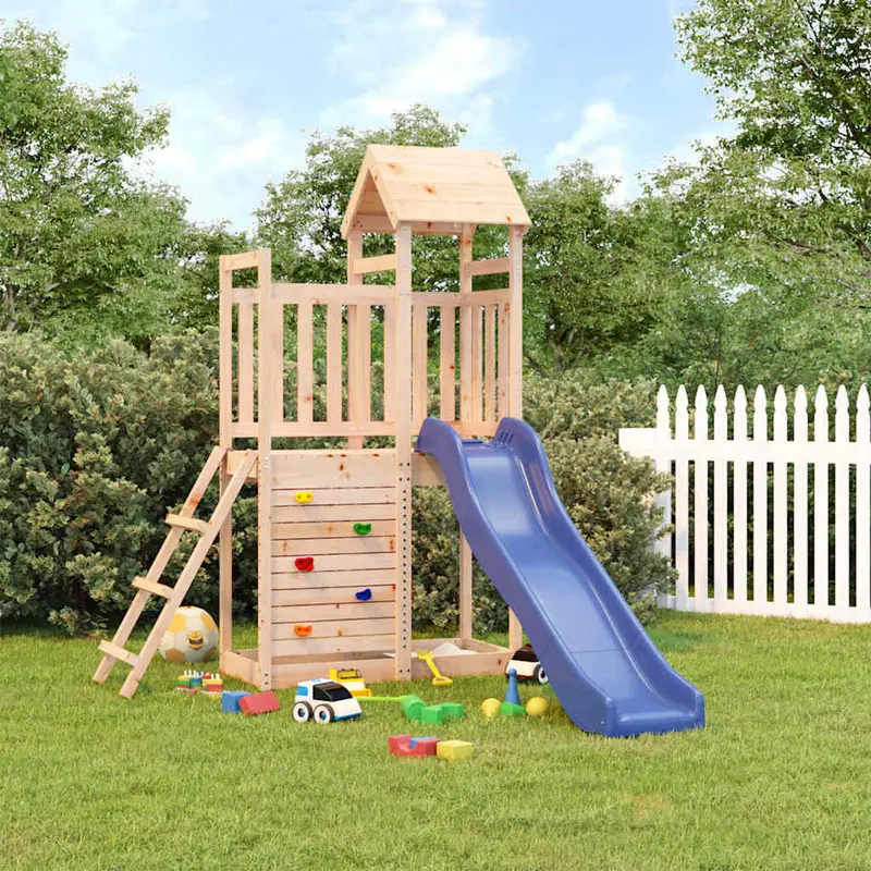 Spielturm Massivholz Kiefer mit Kletterwand, Rutsche, Sandkasten 255 x 167 x 214 cm (L x B x H)