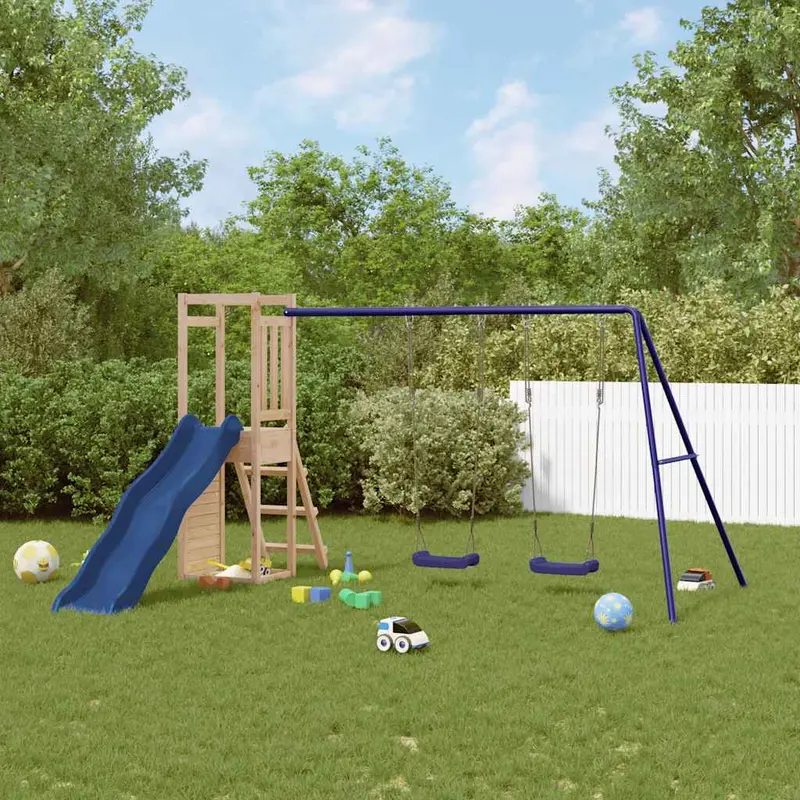 Spielturm Massivholz Kiefer mit Kletterwand, Rutsche, Schaukel
