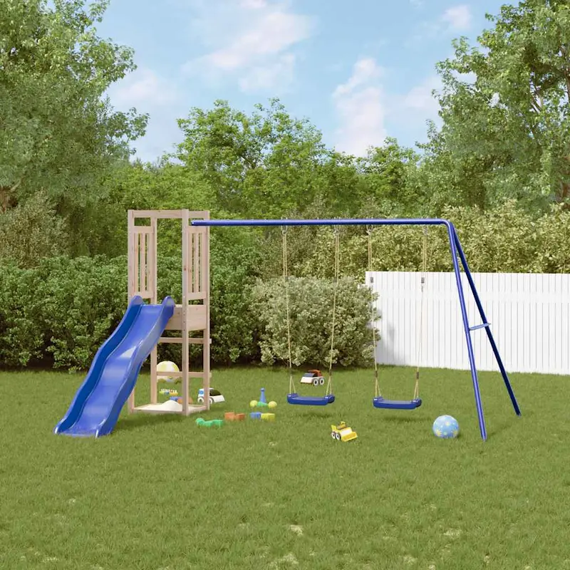 Spielturm Massivholz Kiefer mit Kletterwand, Rutsche, Schaukel