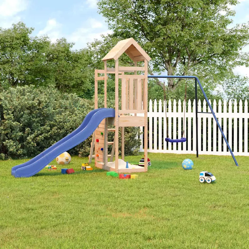 Spielturm Massivholz Kiefer mit Kletterwand, Rutsche, Schaukel 465 x 186 x 214 cm (L x B x H)