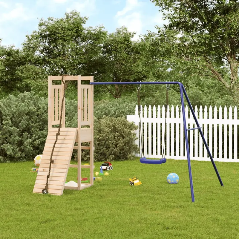 Spielturm Massivholz Kiefer mit Kletterwand, Schaukel, Sandkasten