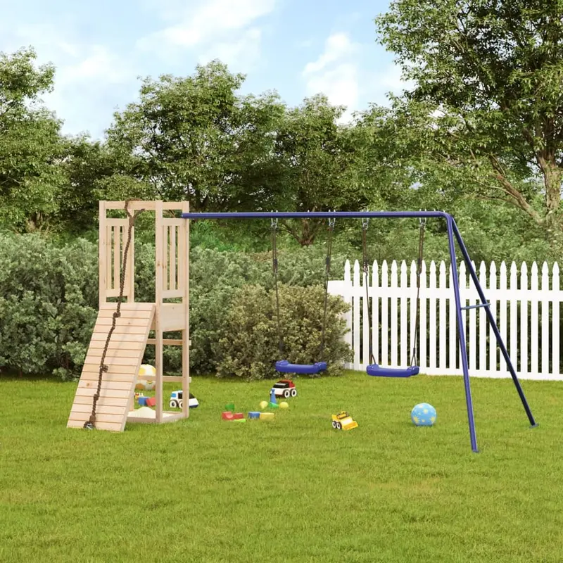 Spielturm Massivholz Kiefer mit Kletterwand, Schaukel, Sandkasten