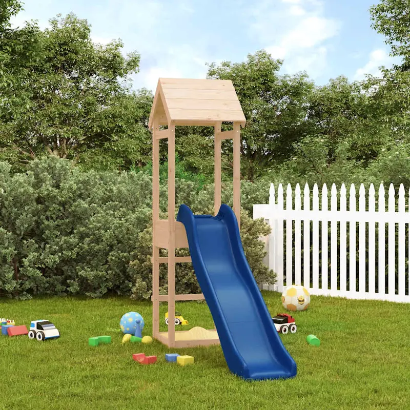 Spielturm Massivholz Kiefer mit Rutsche, Sandkasten 194 x 64 x 194 cm (L x B x H)