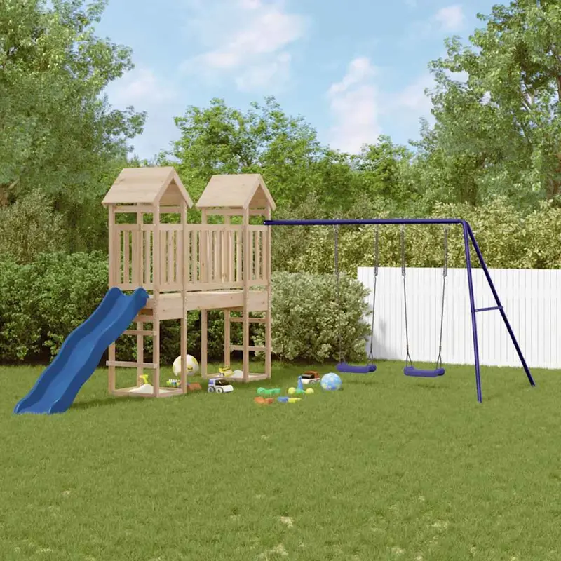 Spielturm Massivholz Kiefer mit Rutsche, Schaukel