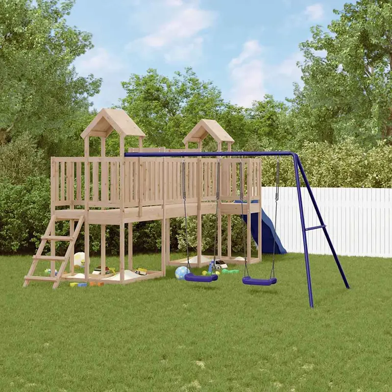 Spielturm Massivholz Kiefer mit Rutsche, Schaukel