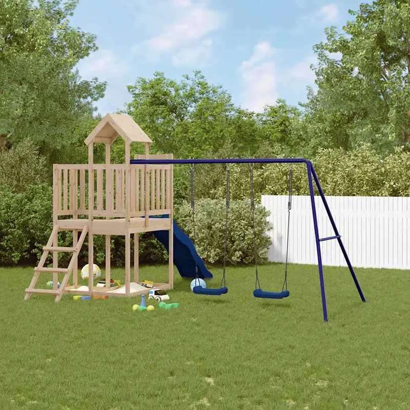 Spielturm Massivholz Kiefer mit Rutsche, Schaukel