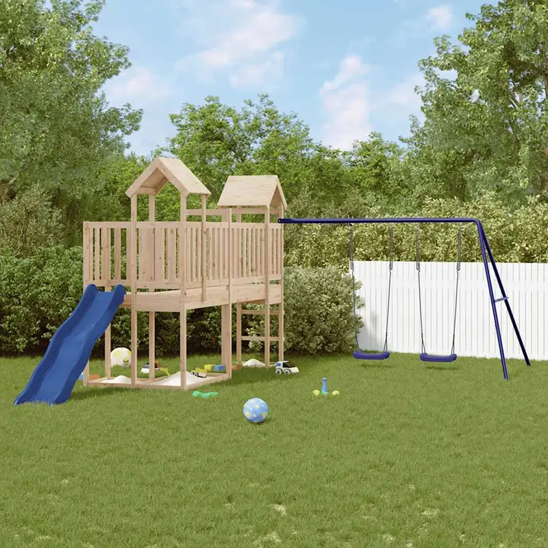 Spielturm Massivholz Kiefer mit Rutsche, Schaukel