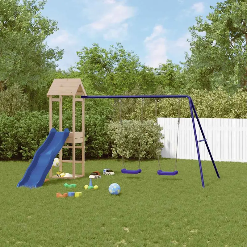 Spielturm Massivholz Kiefer mit Rutsche, Schaukel, Sandkasten