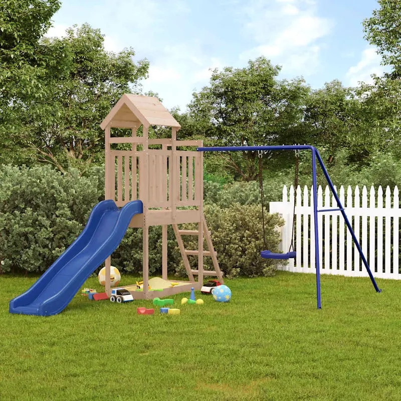 Spielturm Massivholz Kiefer mit Rutsche, Schaukel, Sandkasten 242 x 304 x 214 cm (L x B x H)