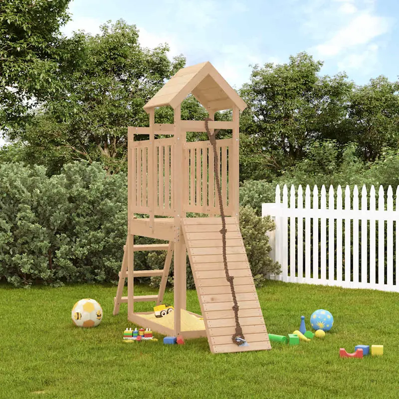 Spielturm mit Kletterwand Massivholz Kiefer mit Kletterwand, Rutsche, Sandkasten