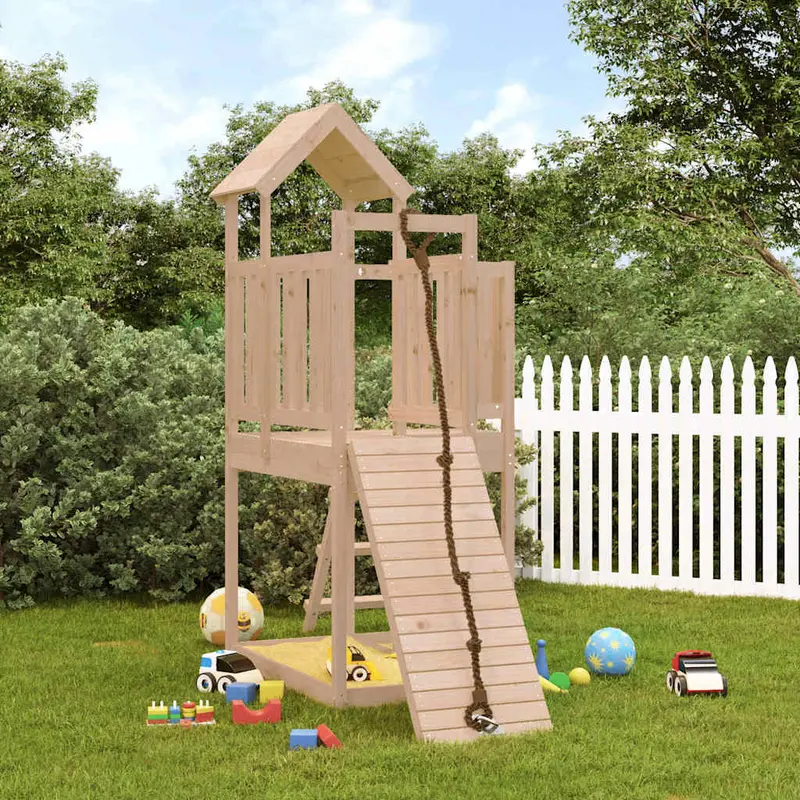 Spielturm mit Kletterwand Massivholz Kiefer mit Kletterwand, Sandkasten