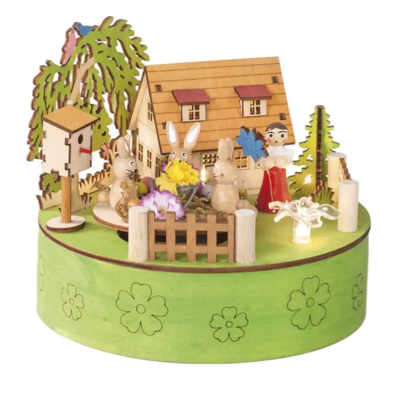 Spieluhr mit LED "Osterhasenkarusell", farbig, 14 cm