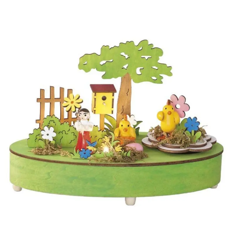 Spieluhr mit LED "Osterwiese", farbig, 15 cm