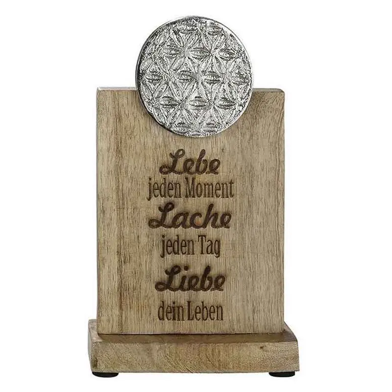 Sprüche auf Holz mit Lebensblume "Lebe jeden Moment"