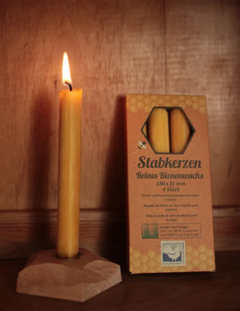 Stabkerzen aus reinem Bienenwachs | 4 Stück