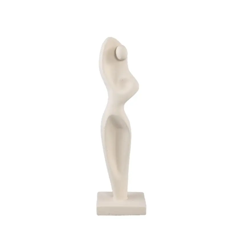 Statue – Abstraktes Körper Design, Zement Material, Creme – Sumaya | PTMD