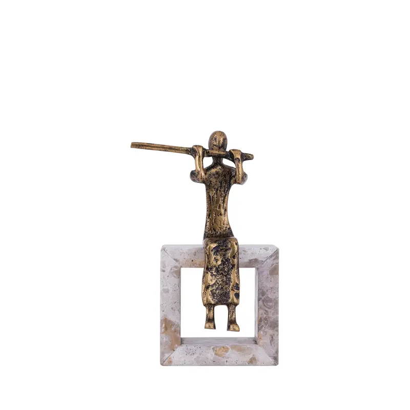 Statue – Aluminiumguss & Marmor, Flötenspielerin, Marmorsockel - Aleria | PTMD