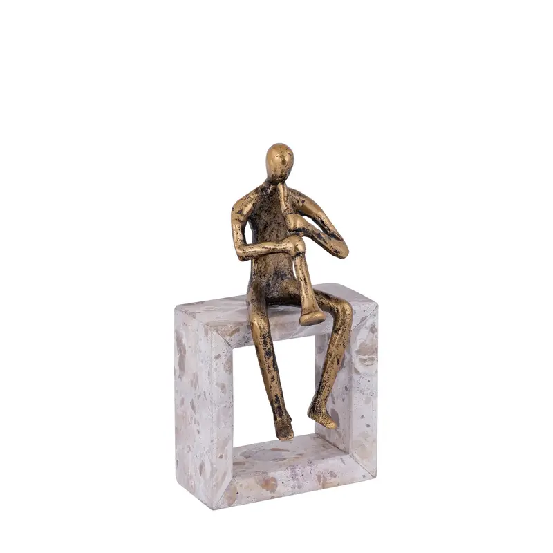 Statue – Aluminiumguss & Marmor, Trompeter Figur, Marmorsockel - Aleria | PTMD