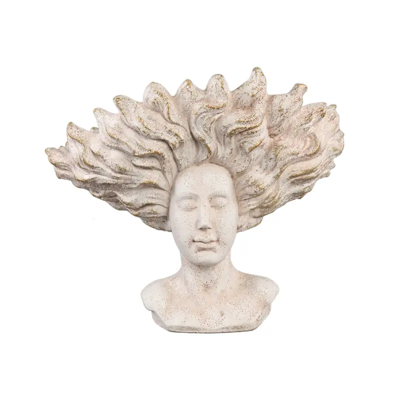 Statue – Creme Zement, Gesichtsskulptur Design, Haar Detail, L - Kimbere | PTMD