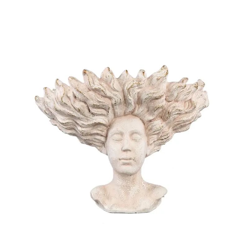 Statue – Creme Zement, Gesichtsskulptur Design, Haar Detail, S - Kimbere | PTMD