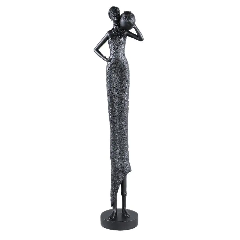 Statue – Frauen Design, Polyresin Material, Schwarz, Topf Auf Schulter – Rafah | PTMD