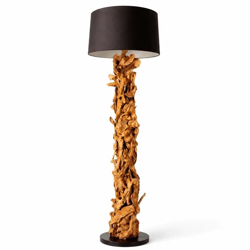 Stehlampe Treibholz CLEON | Höhe 165 cm | Lampenschirm Schwarz