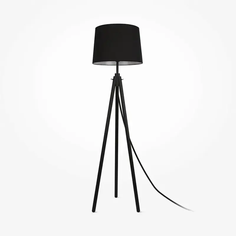 Stehleuchte – Schwarzes Finish, Holz Metall, Baumwollschirm - Calvin | Maytoni