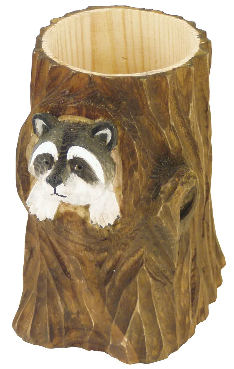 Stiftebecher Waschbär 12 cm aus Holz Nr. 1690