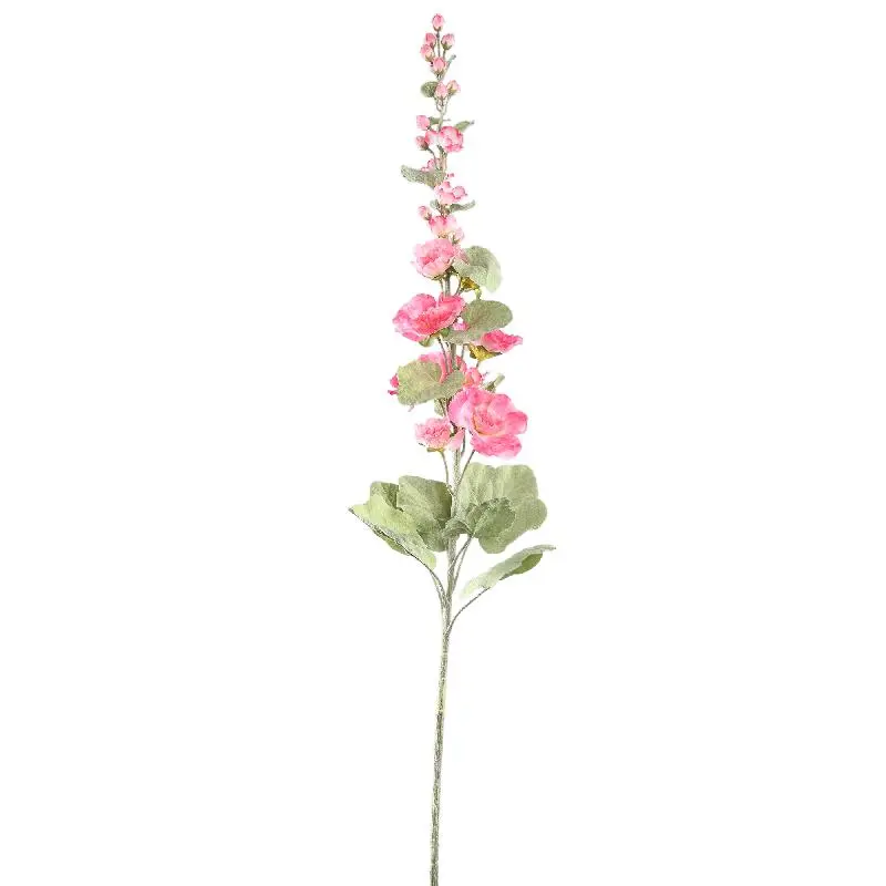 Stockrosenblume – Rosa Stockrosenzweig mit Blättern aus Polyesterstoff und Eisen | PTMD