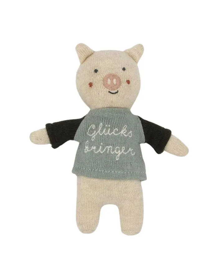 Stofftier Schwein Glücksbringer I Eisblau/Oliv
