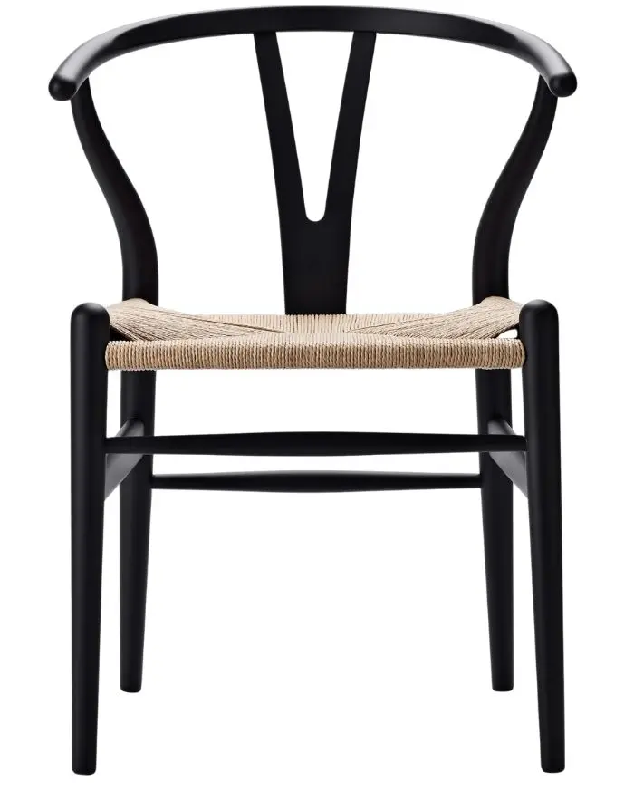 Stuhl CH24 Wishbone Chair I Buche Soft Black gemalt/Geflecht natur