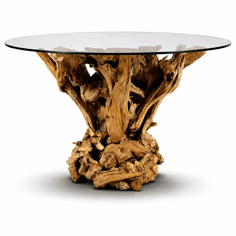 TAMBORA Wurzel Esstisch Glasplatte Ø 120 cm