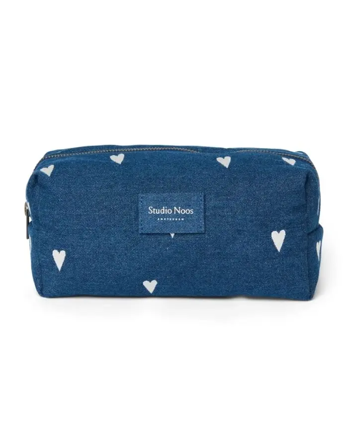 Tasche Kosmetik Denim I Dark Blue White Hearts