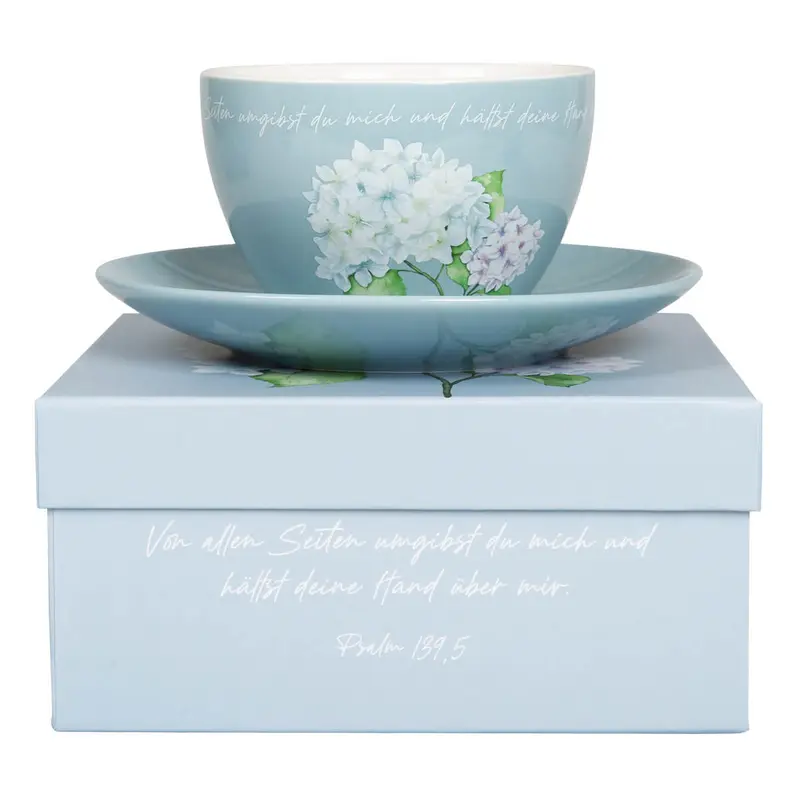 Tasse mit Untertasse Hortensie "Von allen Seiten umgibst du mich..."
