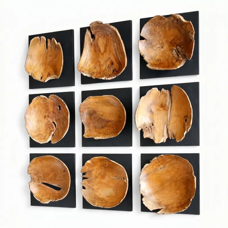 Teak Holz Wandbild FLORENT 35 cm x 35 cm