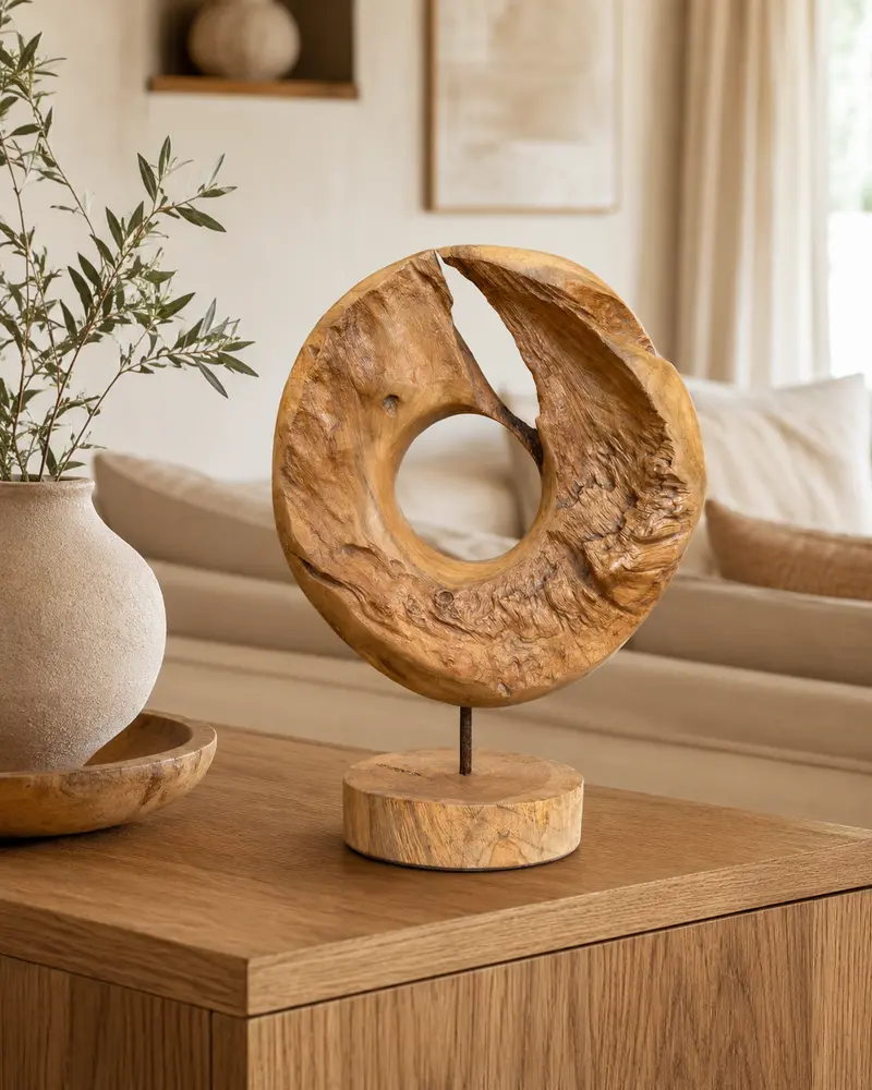 Teakholz Deko-Ring – Ringform aus Wurzelholz – Handgefertigt – Natürliche Maserung – 45x30x18 cm