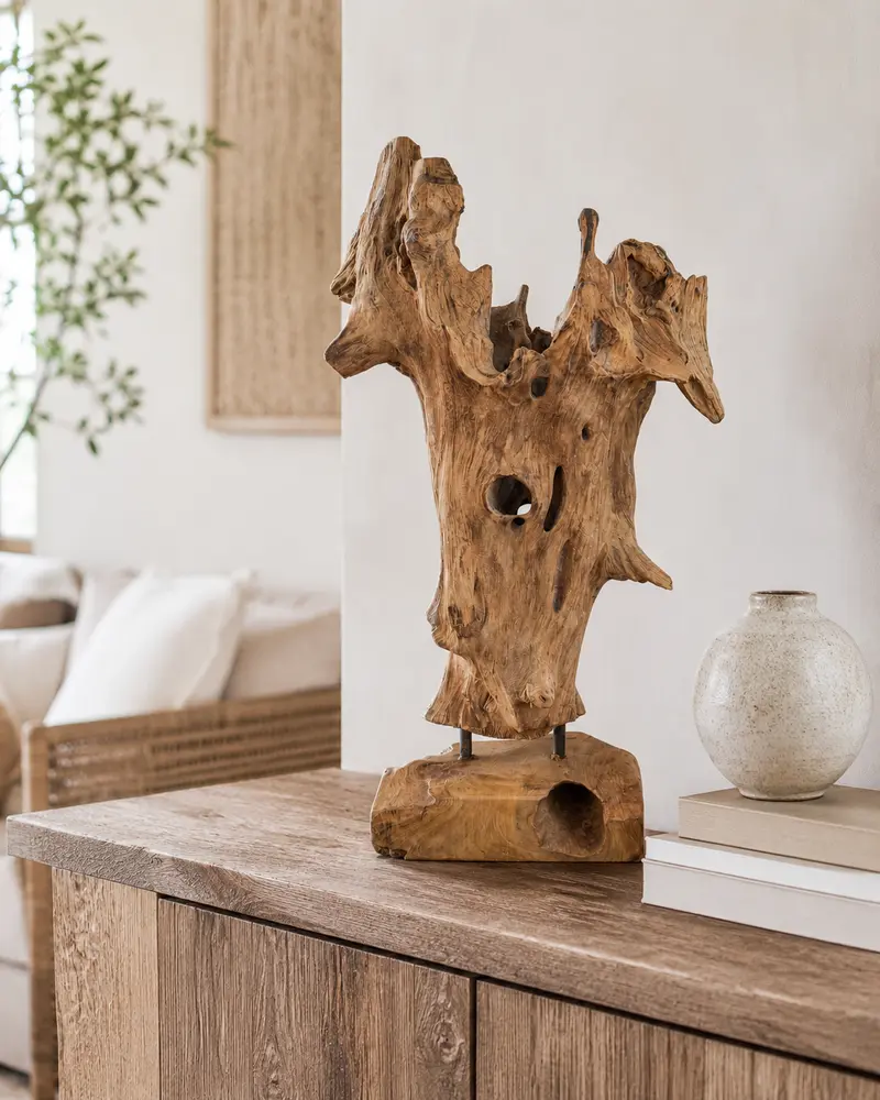 Teakholz Skulptur - Handgefertigt - Natürliche Maserung - 50x20x16 cm