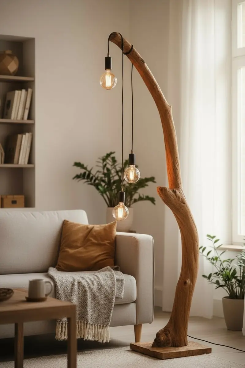 Teakholz Standfuß Naturwurzel – handgefertigtes Massivholz Unikat, dekorativer Holzfuß für Lampen & Wohnraum - 180–200 cm Höhe Ø 8–13 cm