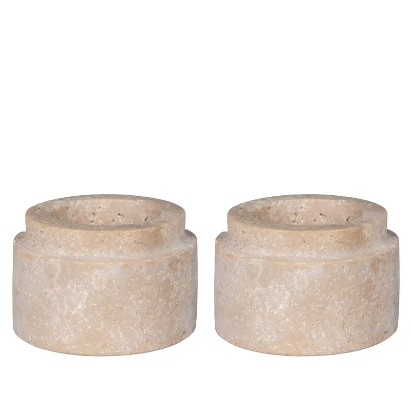 Teelichthalter – 2er Set, Travertin Stein, Naturton | House Nordic