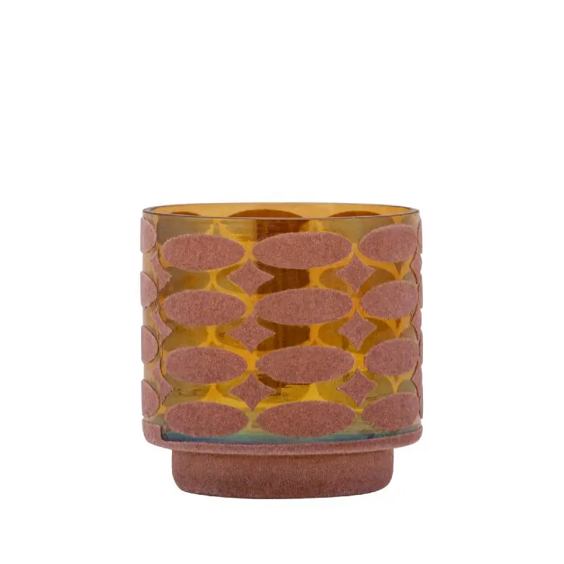 Teelichthalter – Beflocktes Design, Motiv Muster, Glasmaterial, Rosa – Nadara | PTMD