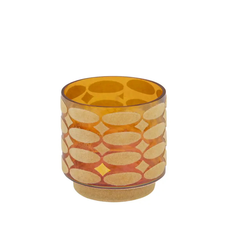 Teelichthalter – Beflocktes Design, Rundform, Glasmaterial, Gelb – Nadara | PTMD
