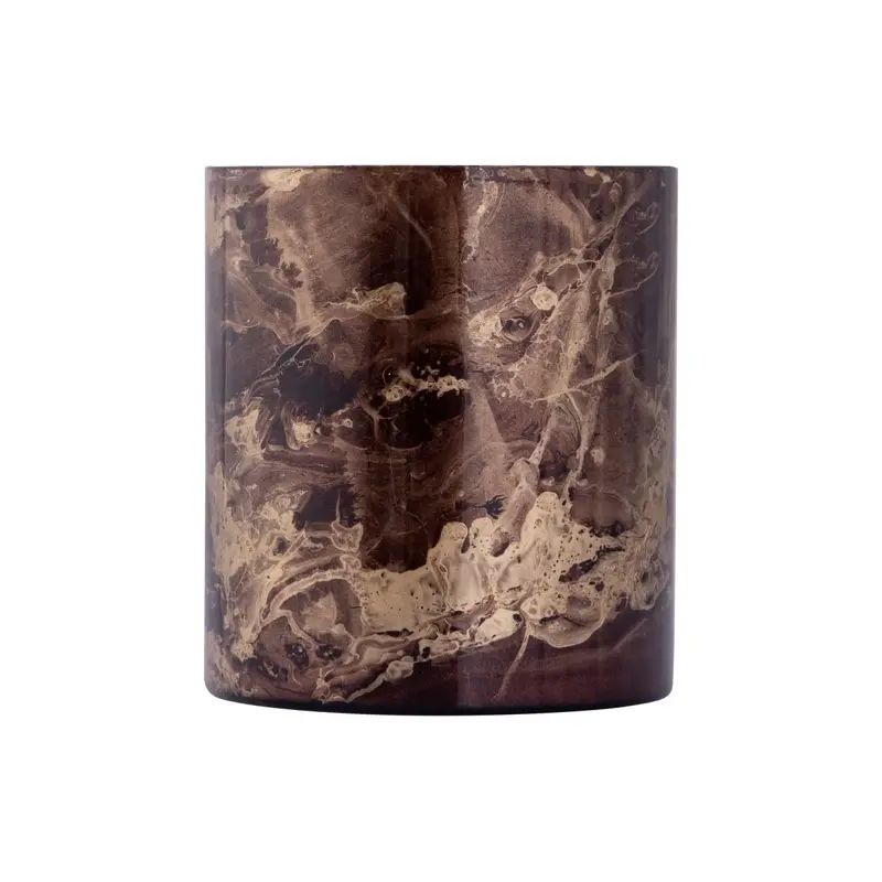 Teelichthalter – Braun-Goldenes Glas, Marmorierte Oberfläche, Zylindrisches Design – Tyreese | PTMD