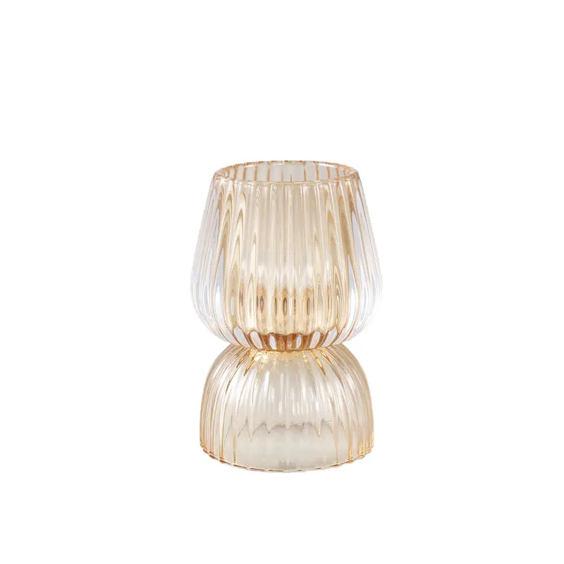 Teelichthalter – Gerippte Struktur, Rundes Glasdesign, Gelb – Comrad | PTMD