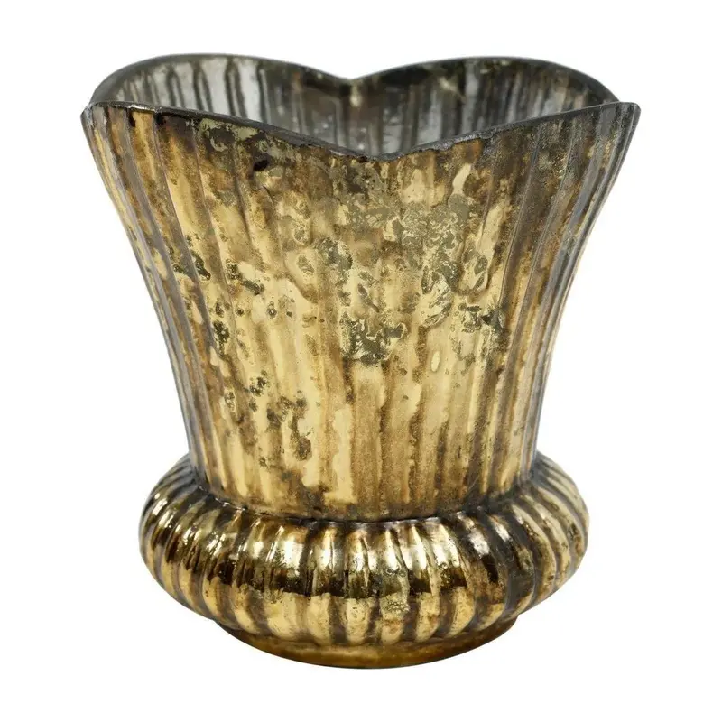 Teelichthalter – Goldenes Glas, Gerippte Struktur, Gewellter Rand - Baloe | PTMD